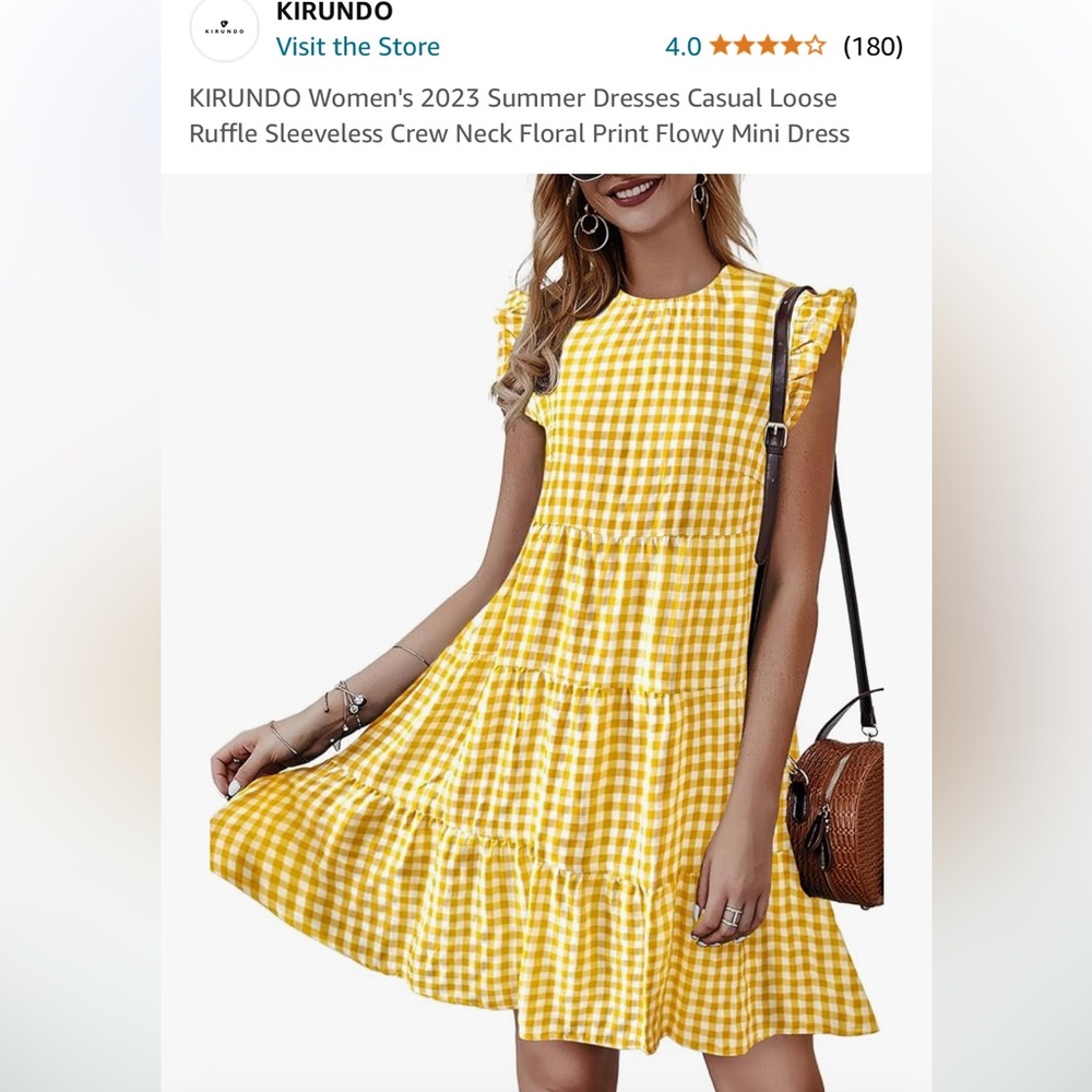 Amazon yellow check gingham A-line mini dress, Size XL